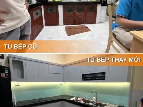 Trước và sau khi thay mới tủ bếp nhựa